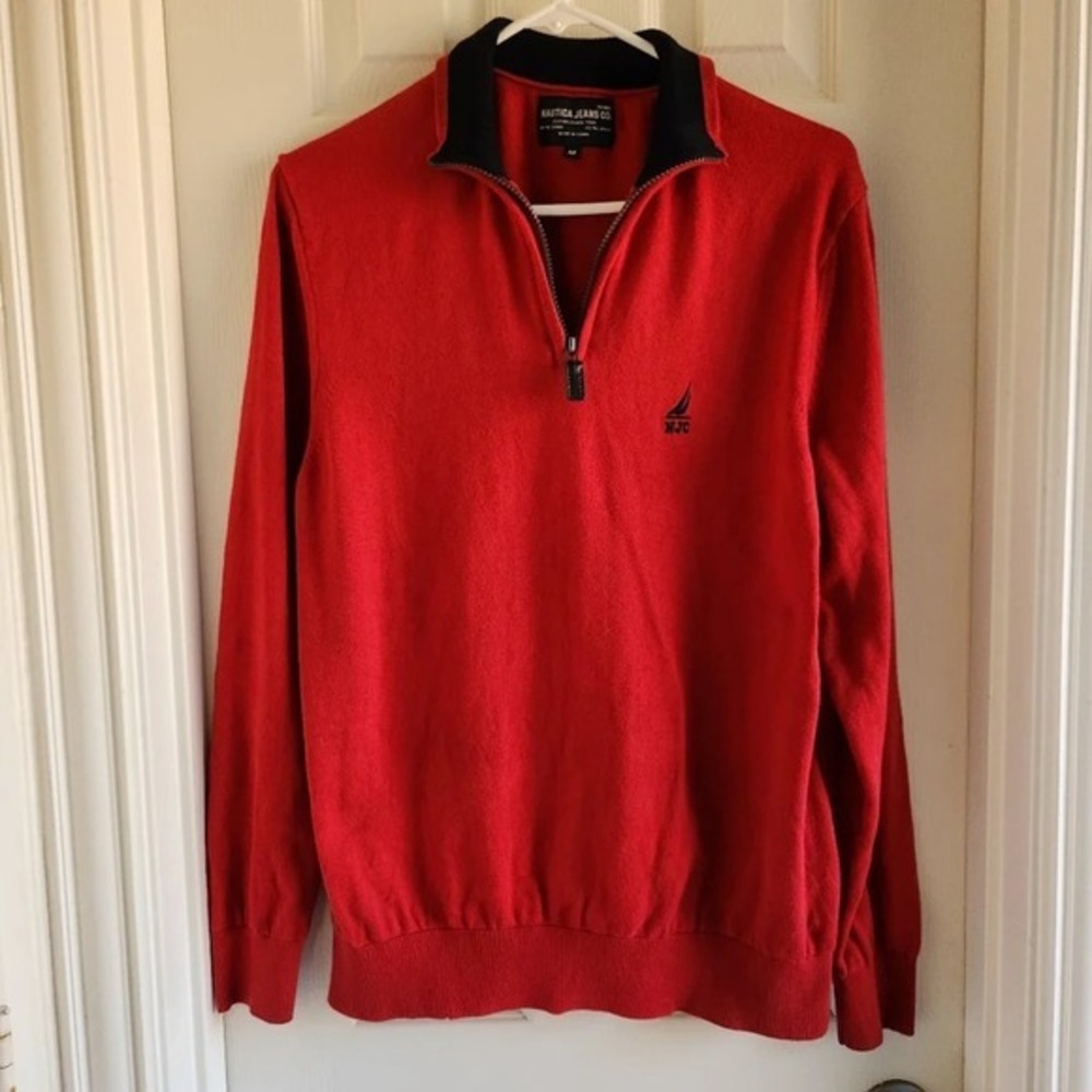 Nautica Jeans Co. Mens Red Quarter‎ Zip Sweater Size M